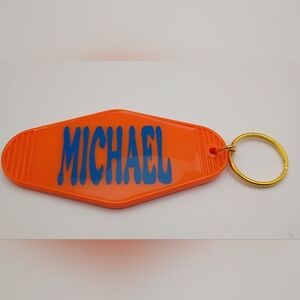 Motel Keychain Custom Retro Styled Orange And Blue Michael Name Keyring Bag Tag
